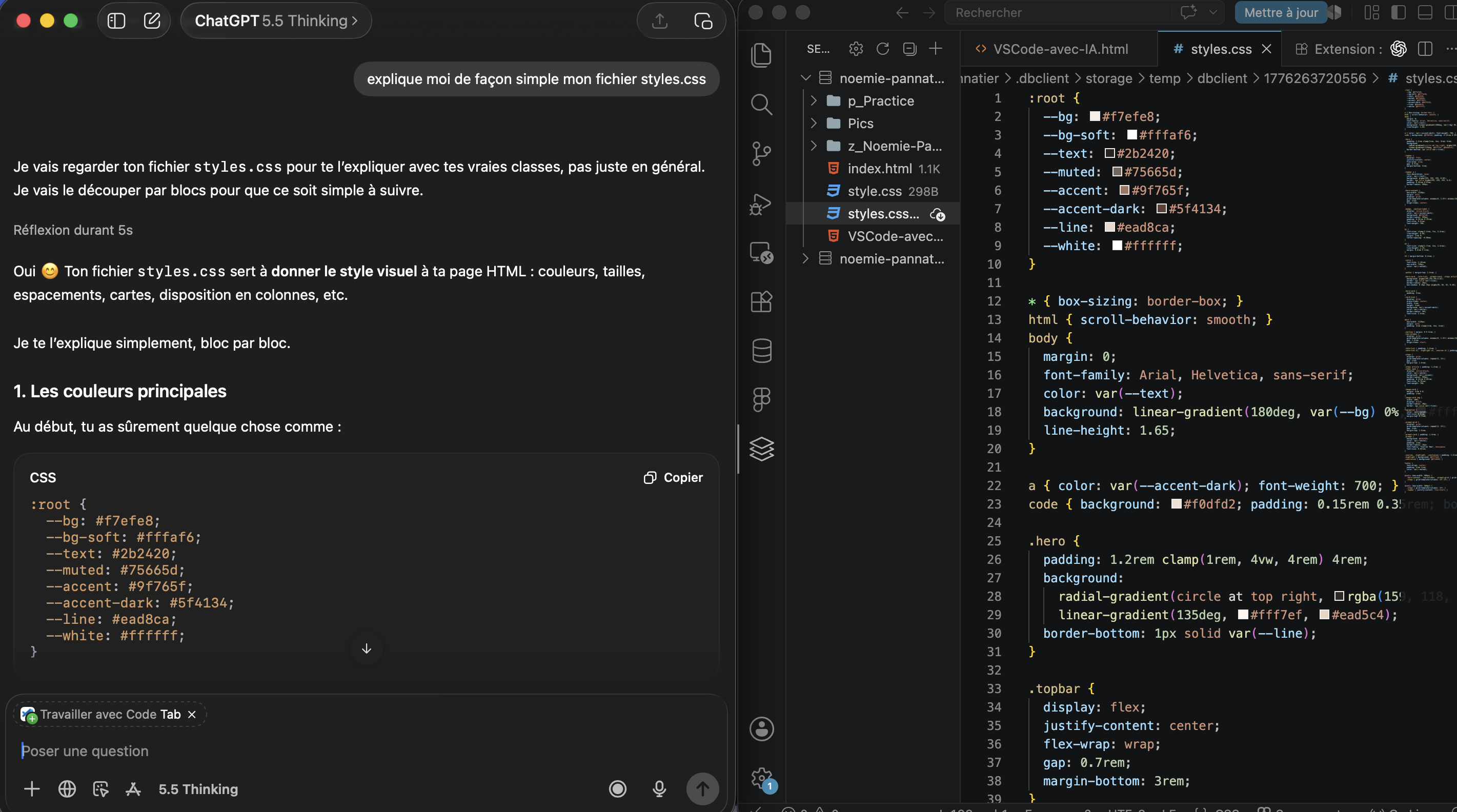 Schéma montrant ChatGPT relié à Visual Studio Code avec un fichier HTML ouvert